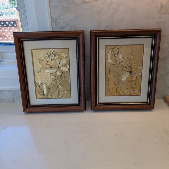 Vintage Metallic Rose and Flower Art - Picture 1 of 13